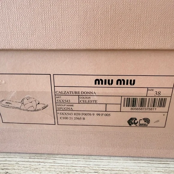 New Miu Miu Calzature Donna terry cloth slide sandals size 38, US 8